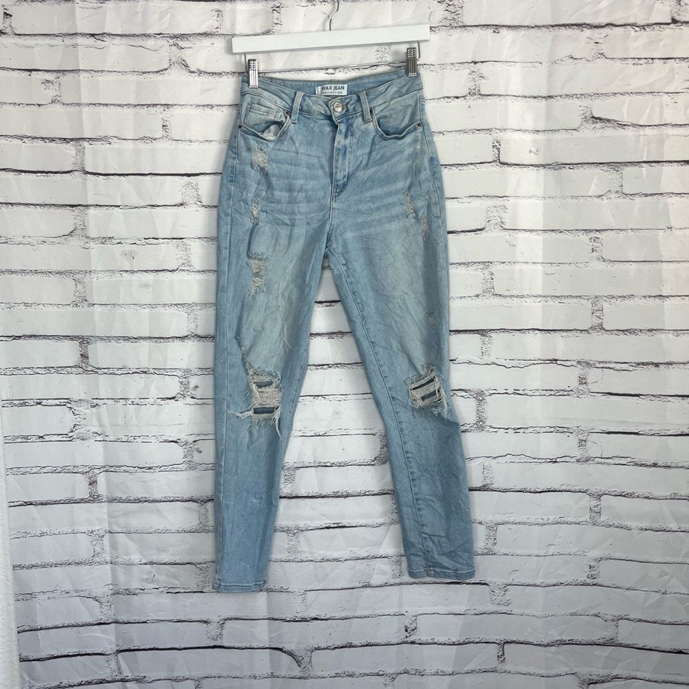 Wax Jean High Rise Mom Jeans Light Wash Distressed Denim Women’s 3/26 Y2K Grunge